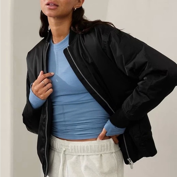 Athleta Jackets & Blazers - Women’s Sateen Black Bomber Jacket NWT Large